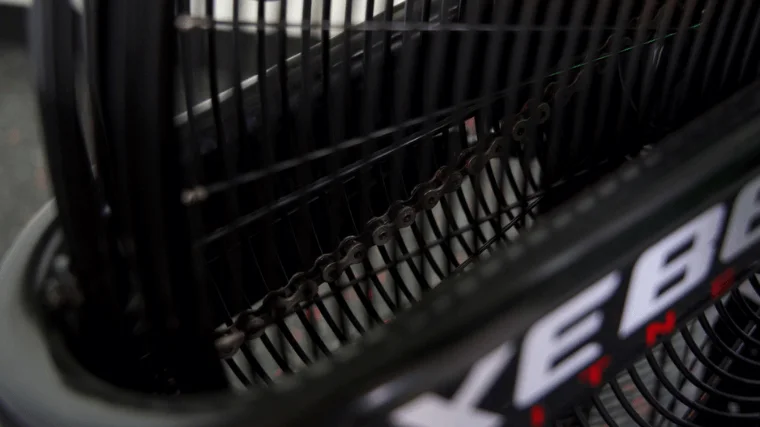 The chain drive system and flywheel of the Xebex AirPlus Performance Bike