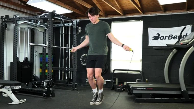 Our tester doing a jump rope workout in the gym.