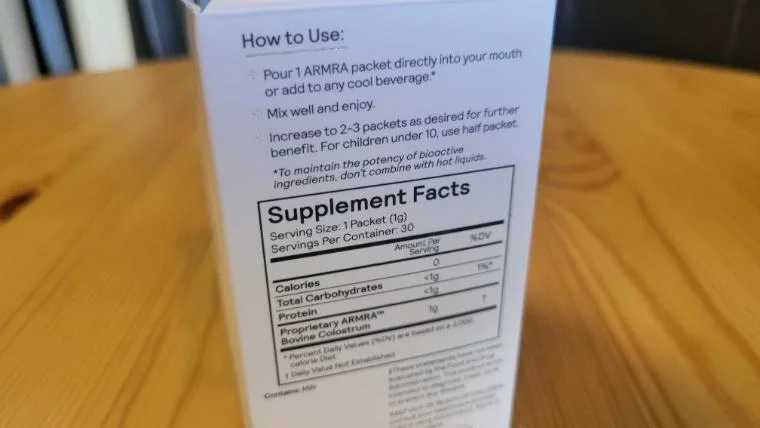 ARMRA Colostrum supplement facts