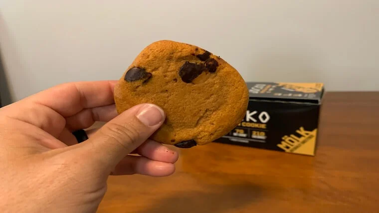 A single, opened Jocko Molk Protein Cookie