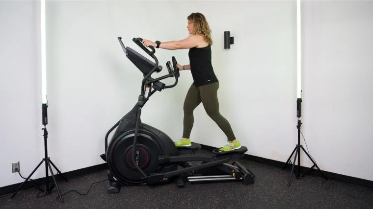 Our tester on the Sole E35 Elliptical.