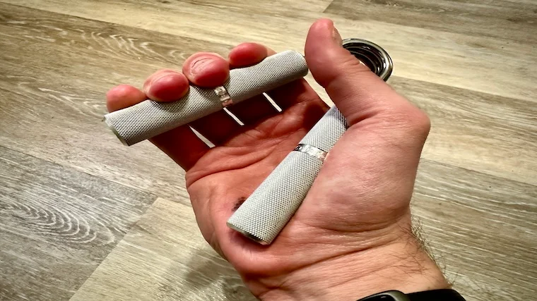 Our tester using the IronMind Captains of Crush series gripper