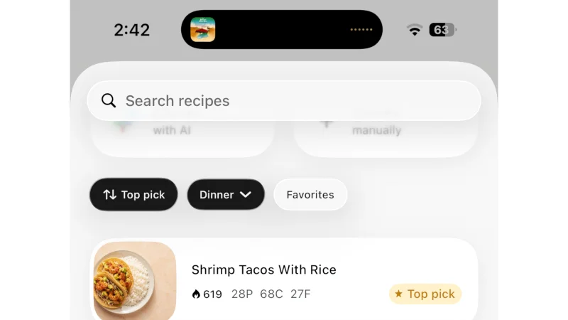 Search for recipes with the fitia app