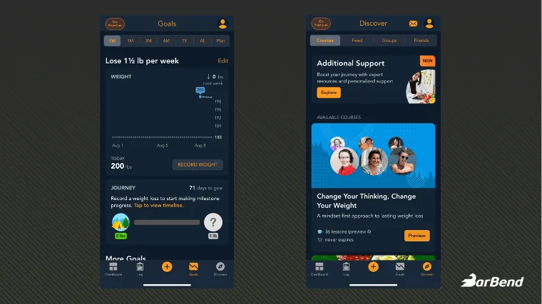 Screenshots from the Lose It! weight loss app