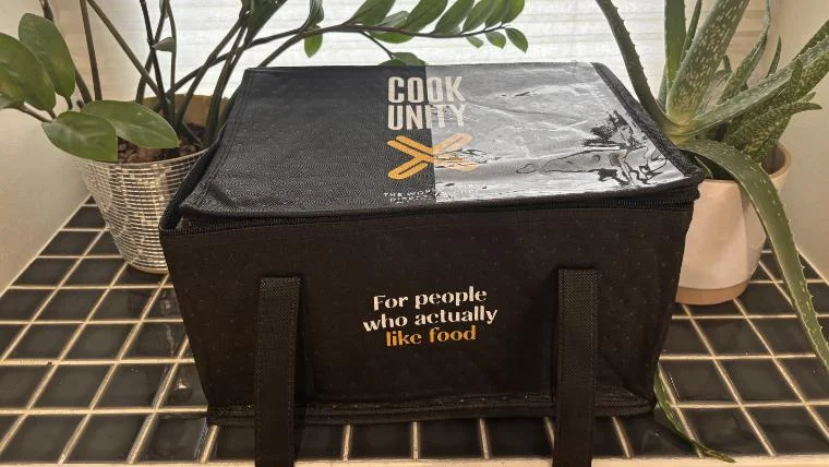 A reusable box from CookUnity which holds your weekly meals