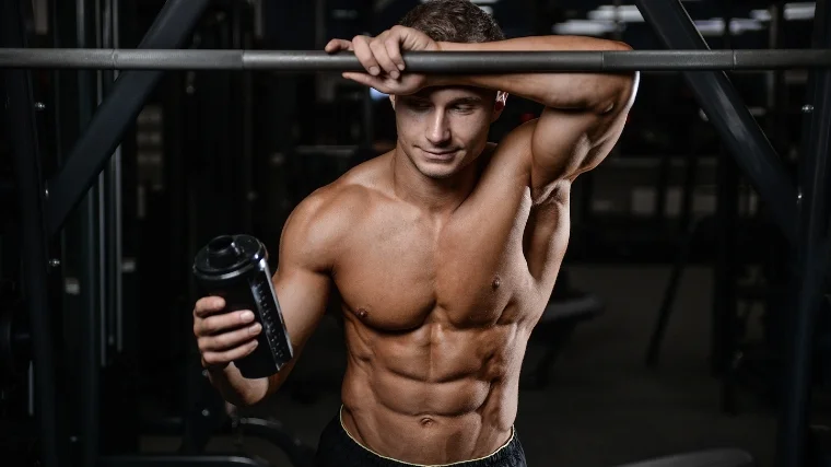 Athlete with a meal replacement shake.