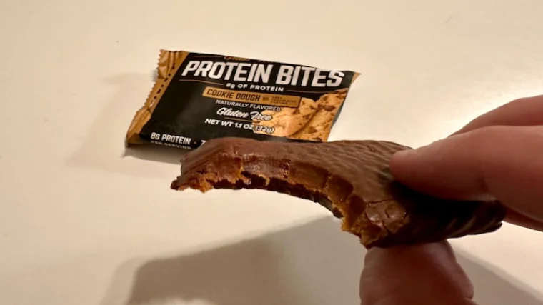 Our tester tasting the Onnit Protein Bites