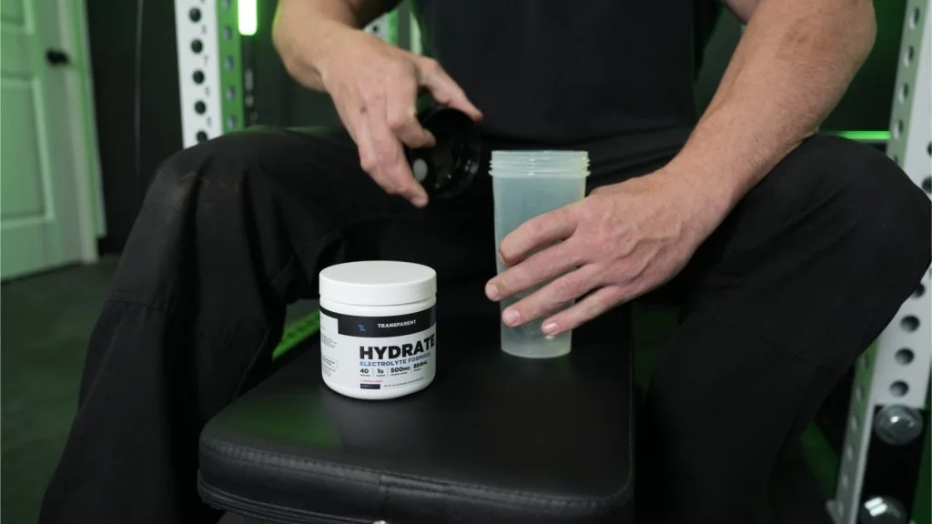 transparent labs hydrate taking lid off bottle