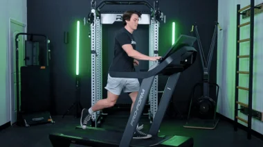 A person is running on a treadmill.