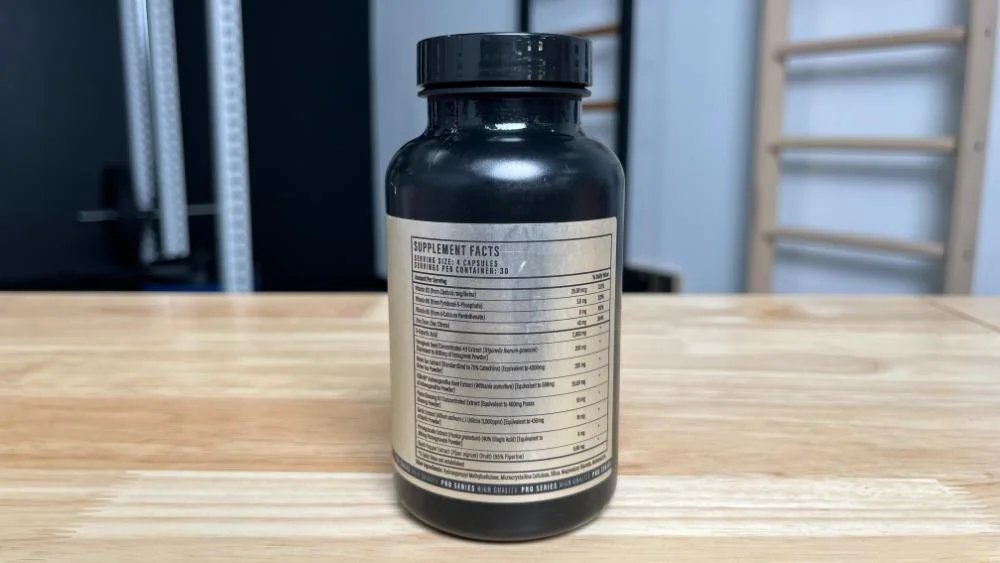 Label on the bottle of TestoPrime on counter