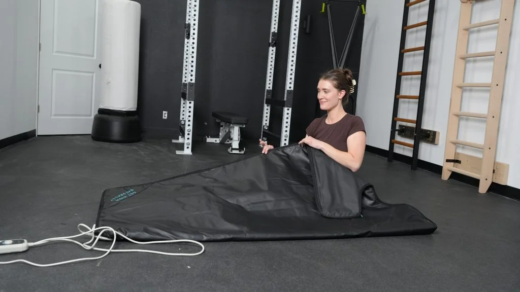 Slipping into the Higher Dose Infrared Sauna Blanket. 