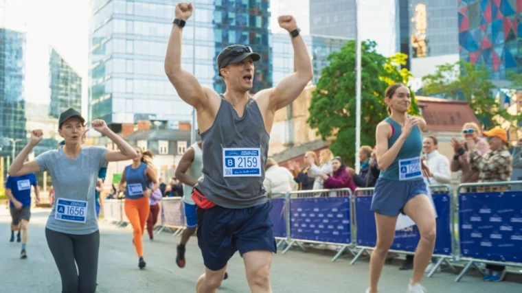 Athletes participating in a city marathon.