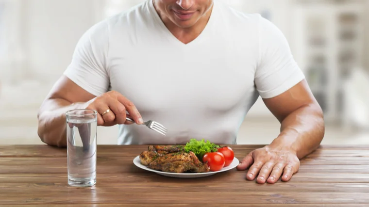 man eating healthy meal