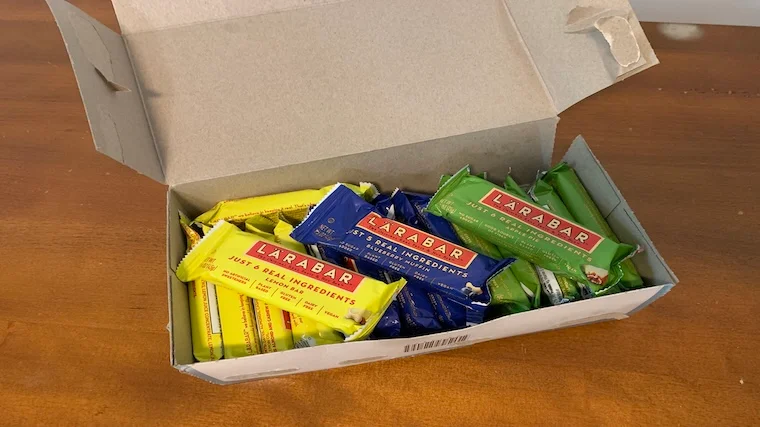 A variety box of Larabar Protein Bars