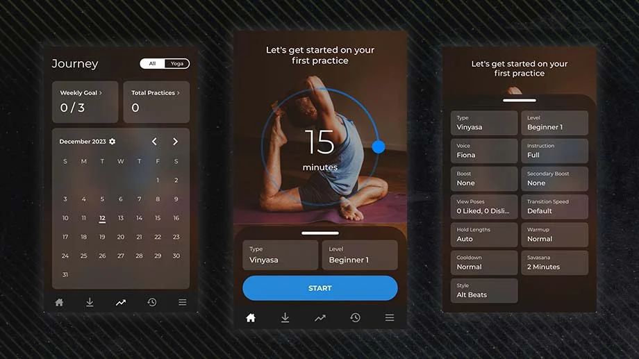 Screenshots of the Down Dog app.