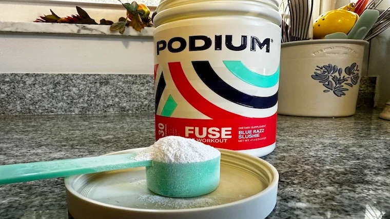 A single scoop of Podium Fuse Pre-Workout