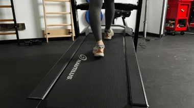 Our tester on a treadmill belt
