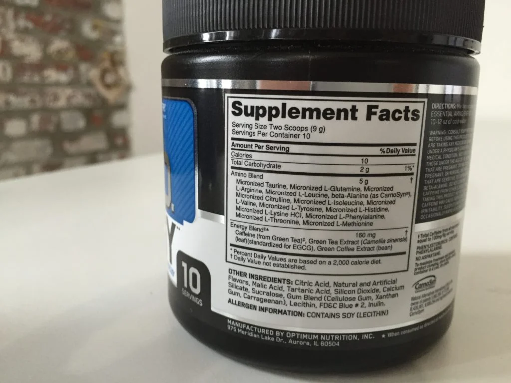 Optimum Nutrition Amino Energy supplement facts