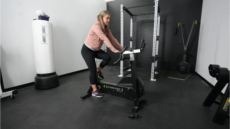Our tester taking the Concept2 BikeErg for a spin.