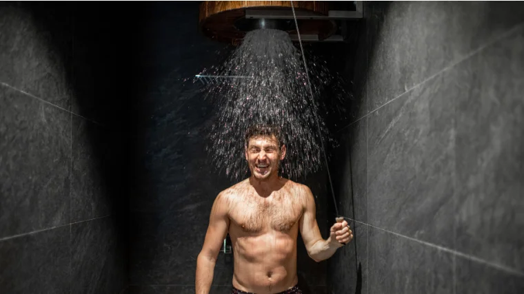 A person taking a shower.