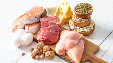 Food sources of protein and creatine.