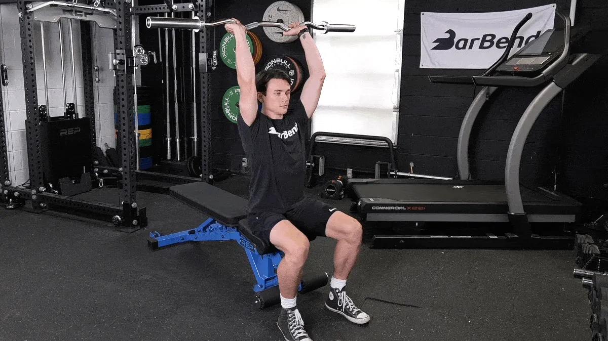 A person demonstrating the EZ bar French press exercises.