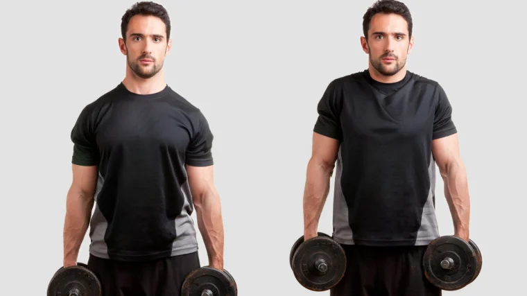 A person performing dumbbell shrugs.