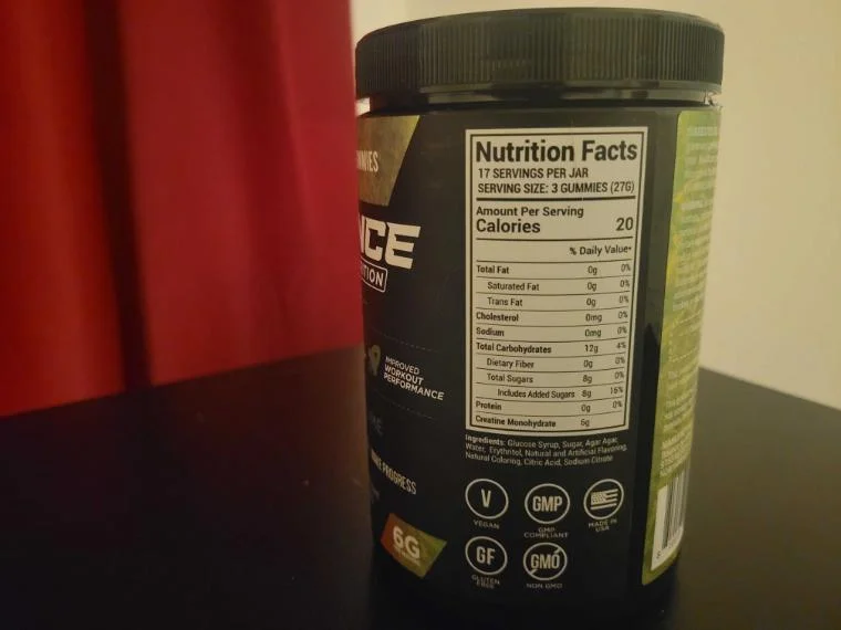 The supplement label for Bounce Nutrition Creatine Gummies
