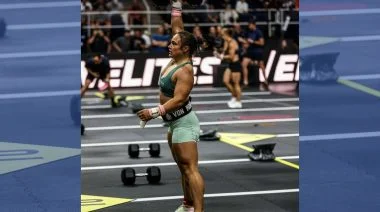 Mirjam von Rohr waves to the crowd at the CrossFit Games