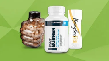 Three of the best fat burners on green background.