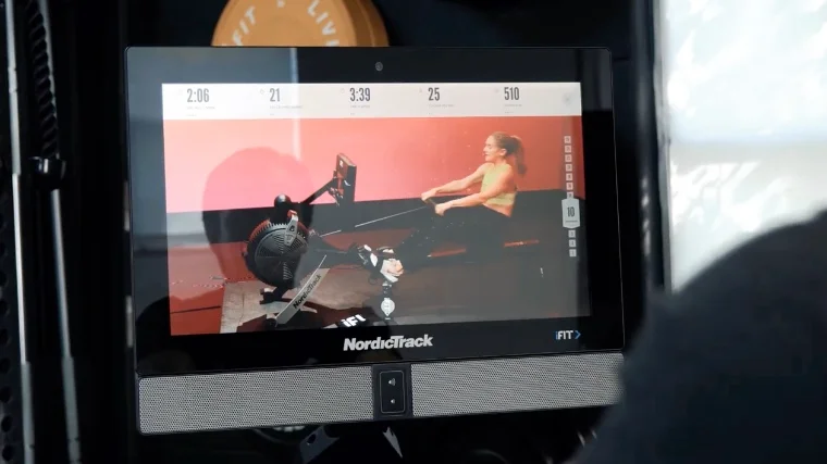 Our tester trying an iFIT class on the NordicTrack RW900.