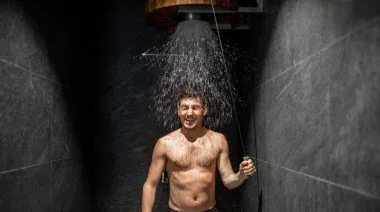A person taking a shower.