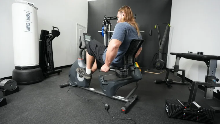 Our BarBend Tester rides the Schwinn 230 Recumbent Bike.