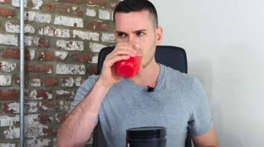 Our tester drinks something that looks very red and hopefully tasty.