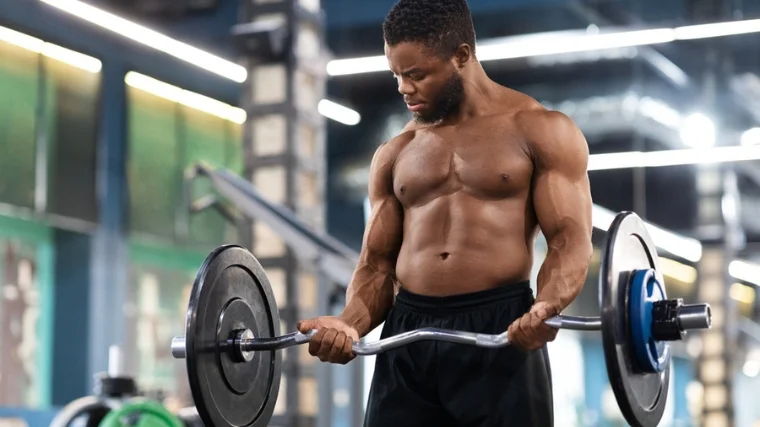 A person working out with a barbell.