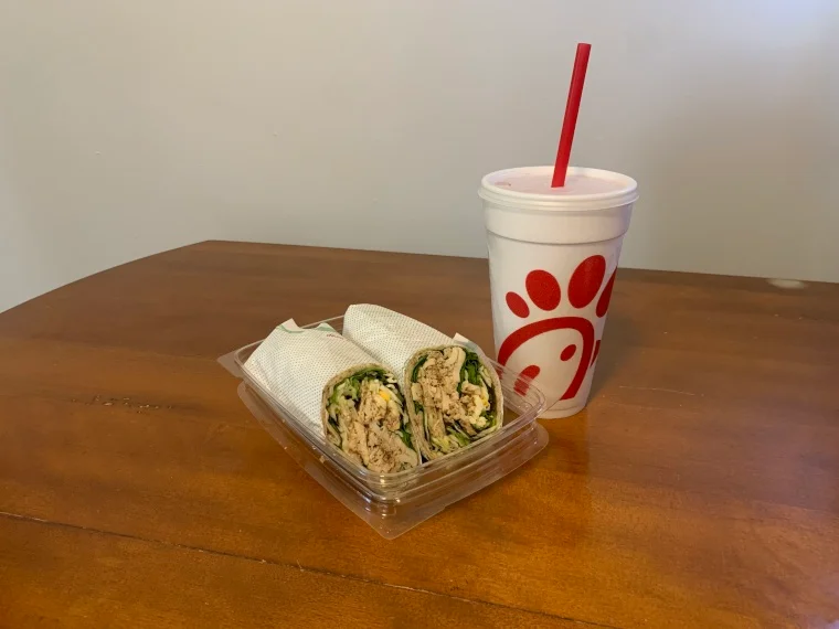 Cool Wrap next to a drink from Chick-Fil-A