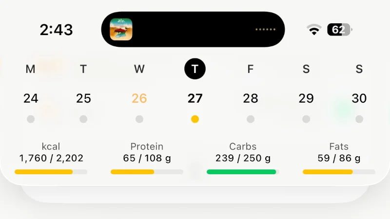 Calendar in the fitia app