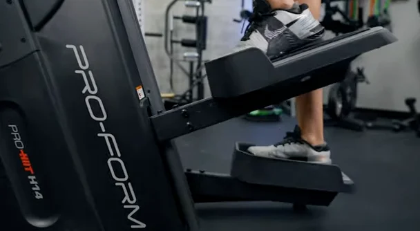 A person working out with the ProForm HIIT H14 stair climber.