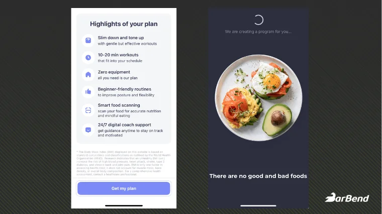 Screenshots from the Simple App user interface during programming building