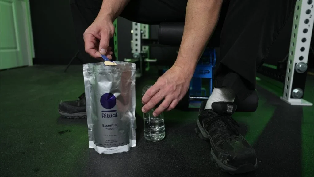 Our tester using Ritual Essential protein powder.