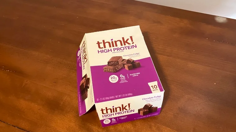 A box of Think! Nutrition Protein Bars