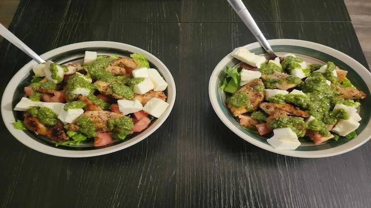 Our tester's prepared pesto chicken recipe from their Dinnerly meal delivery service