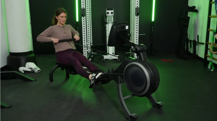 Our tester on the ProForm 750R rowing machine.