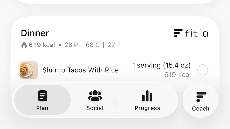 Tabs on the fitia app dashboard