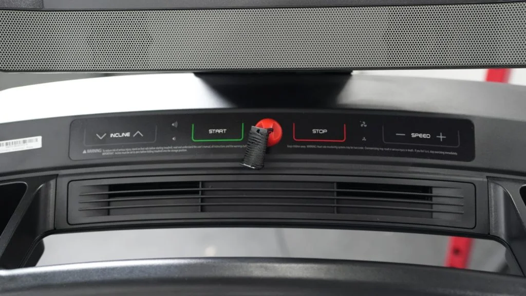 nordictrack-1250-treadmill-start-stop-close-up Close up of NordicTrack treadmill at the BarBend testing center.