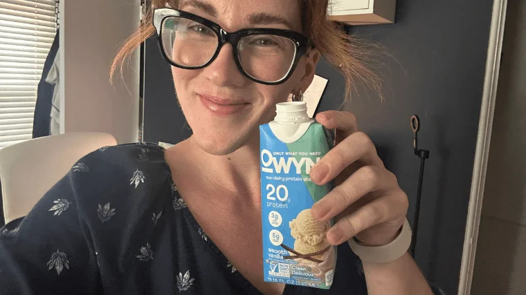 Our tester enjoying a Vanilla OWYN Protein Shake