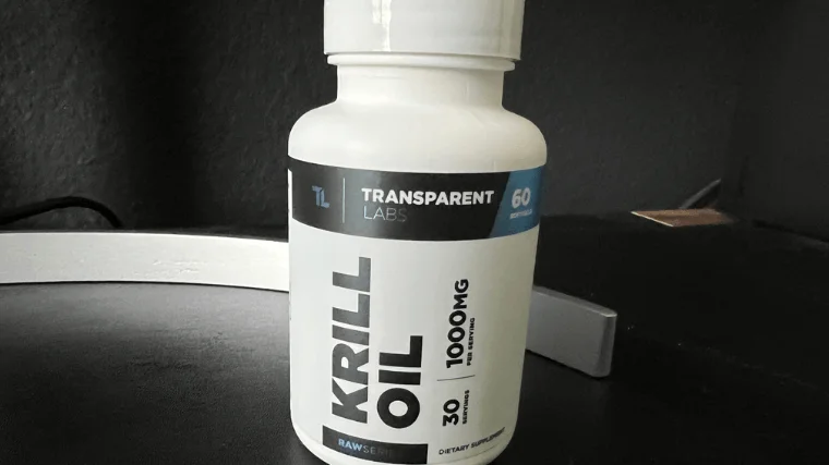A full container of Transparent Labs Krill Oil capsules