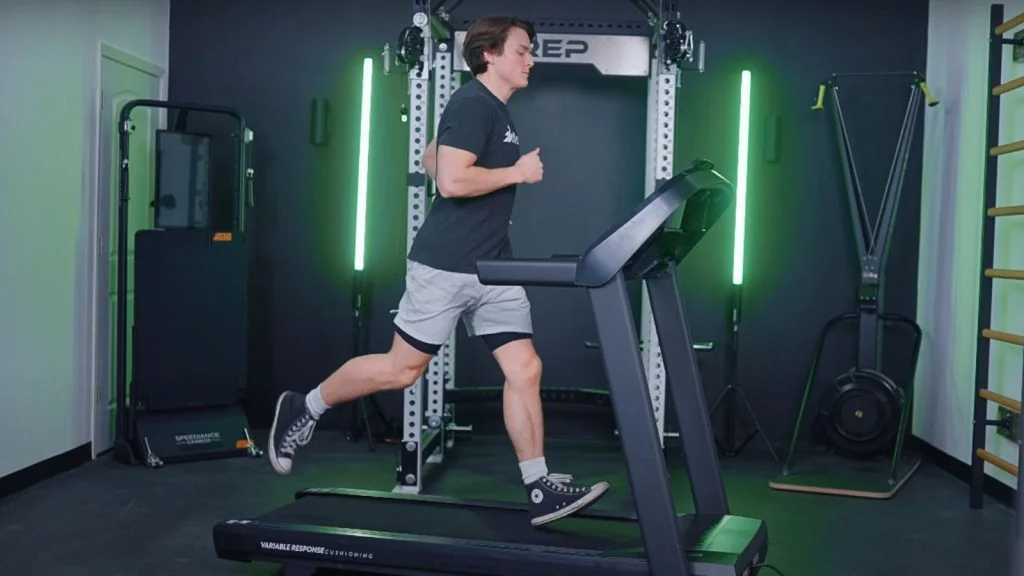 A person running on treadmill.