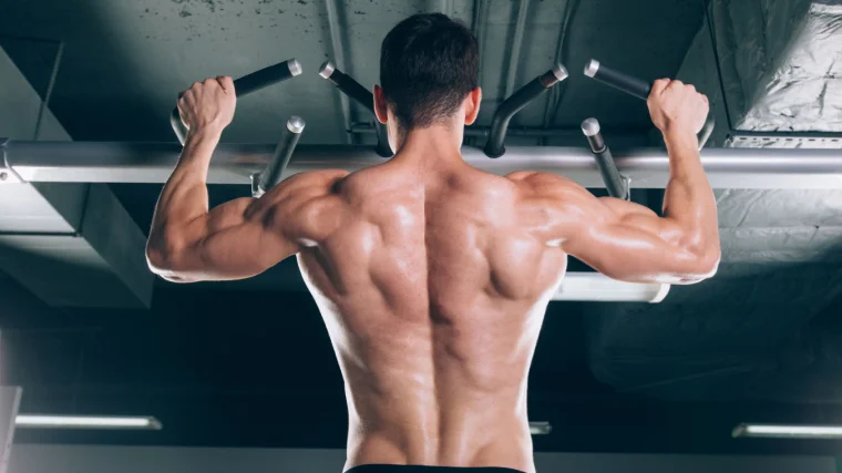 A muscular person working out in the gym.