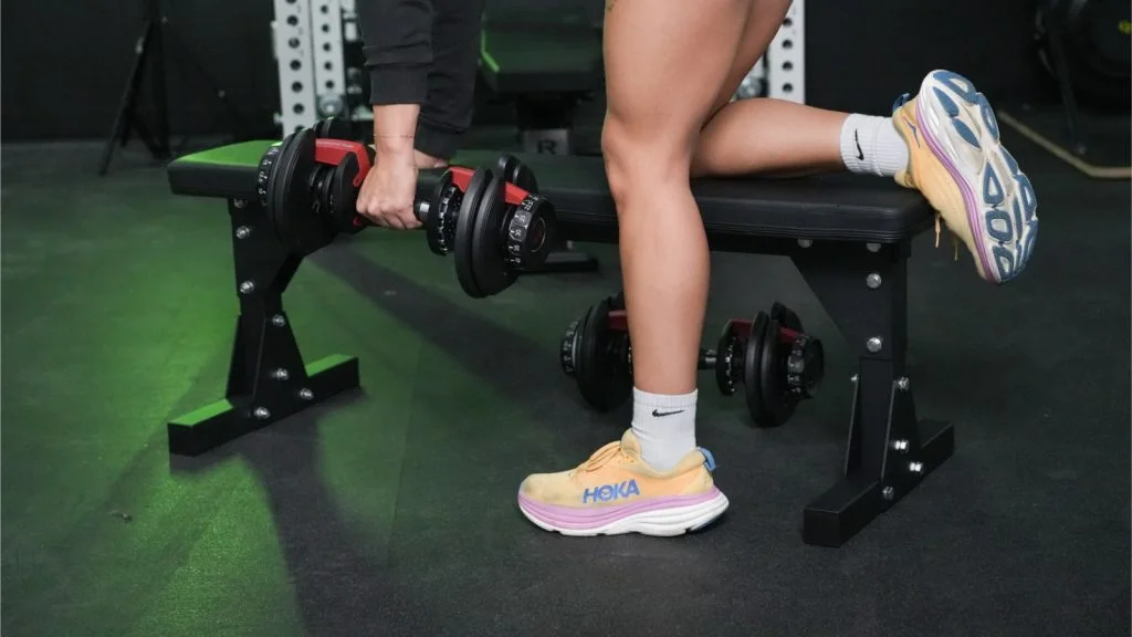 Our tester using Bells of Steel Flat Utility Bench.